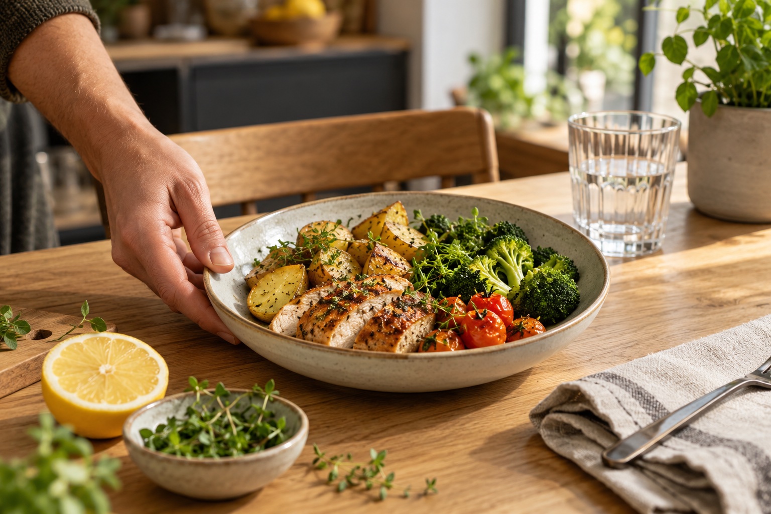 Frisch zubereitete Mahlzeit mit buntem Gemüse