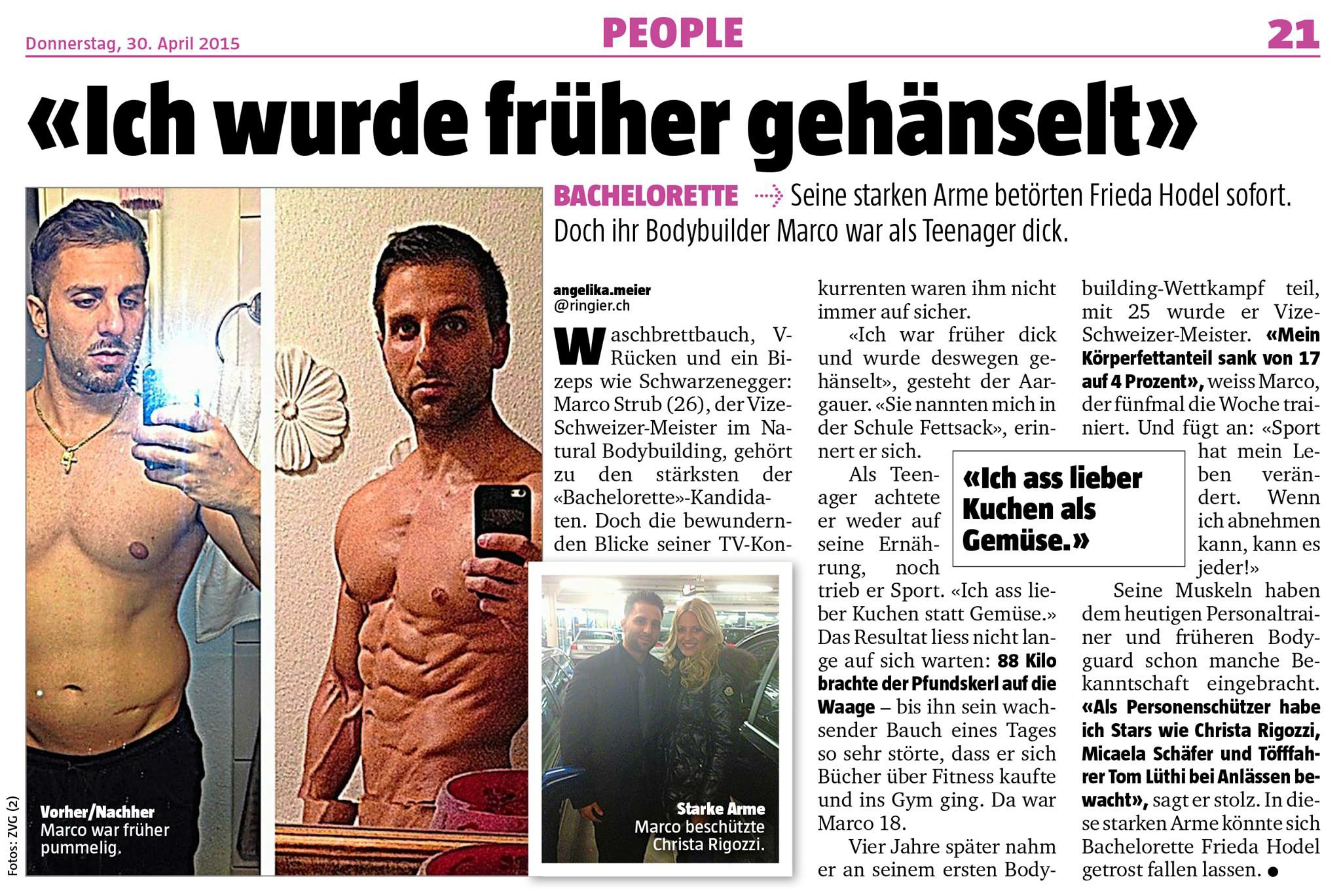 Presseartikel über Marco Strubs Transformation und persönliche Fitness-Geschichte