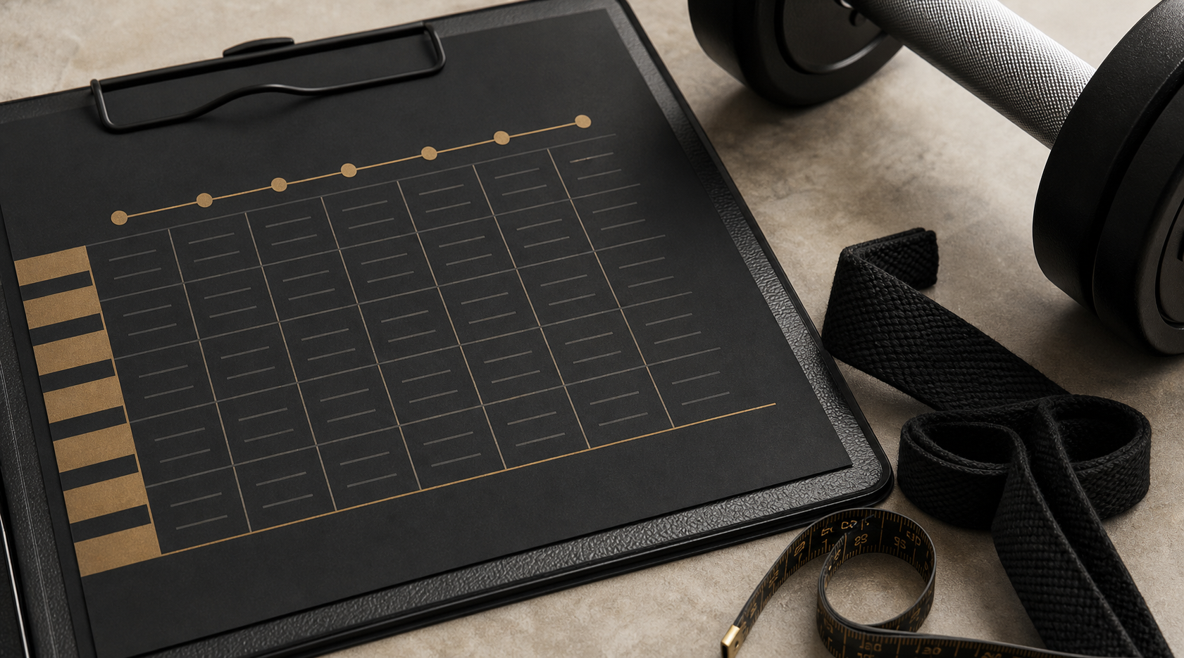 Trainingsplan mit Planmappe und Gym Tools